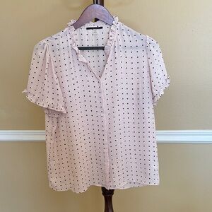 T Tahari Light Pink Blouse with Black Polka Dots
